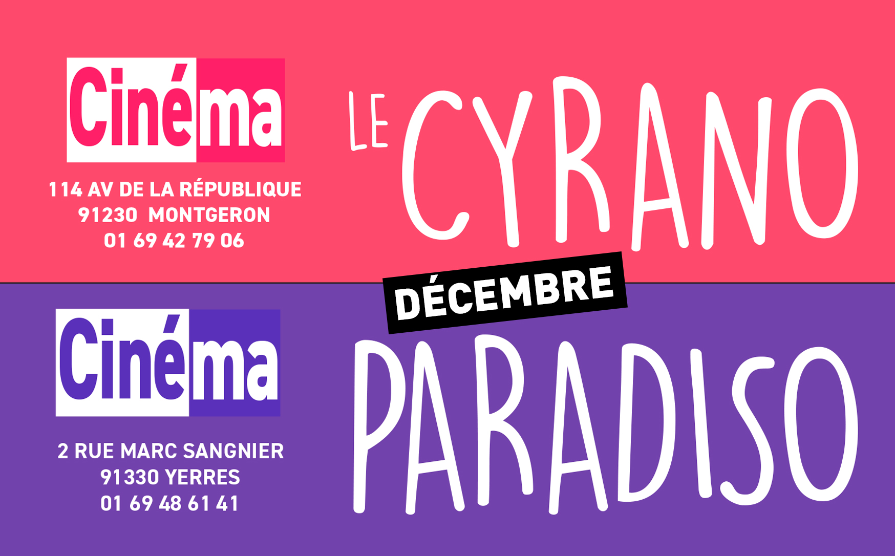 Programmation du Cyrano et du Paradiso décembre 2022