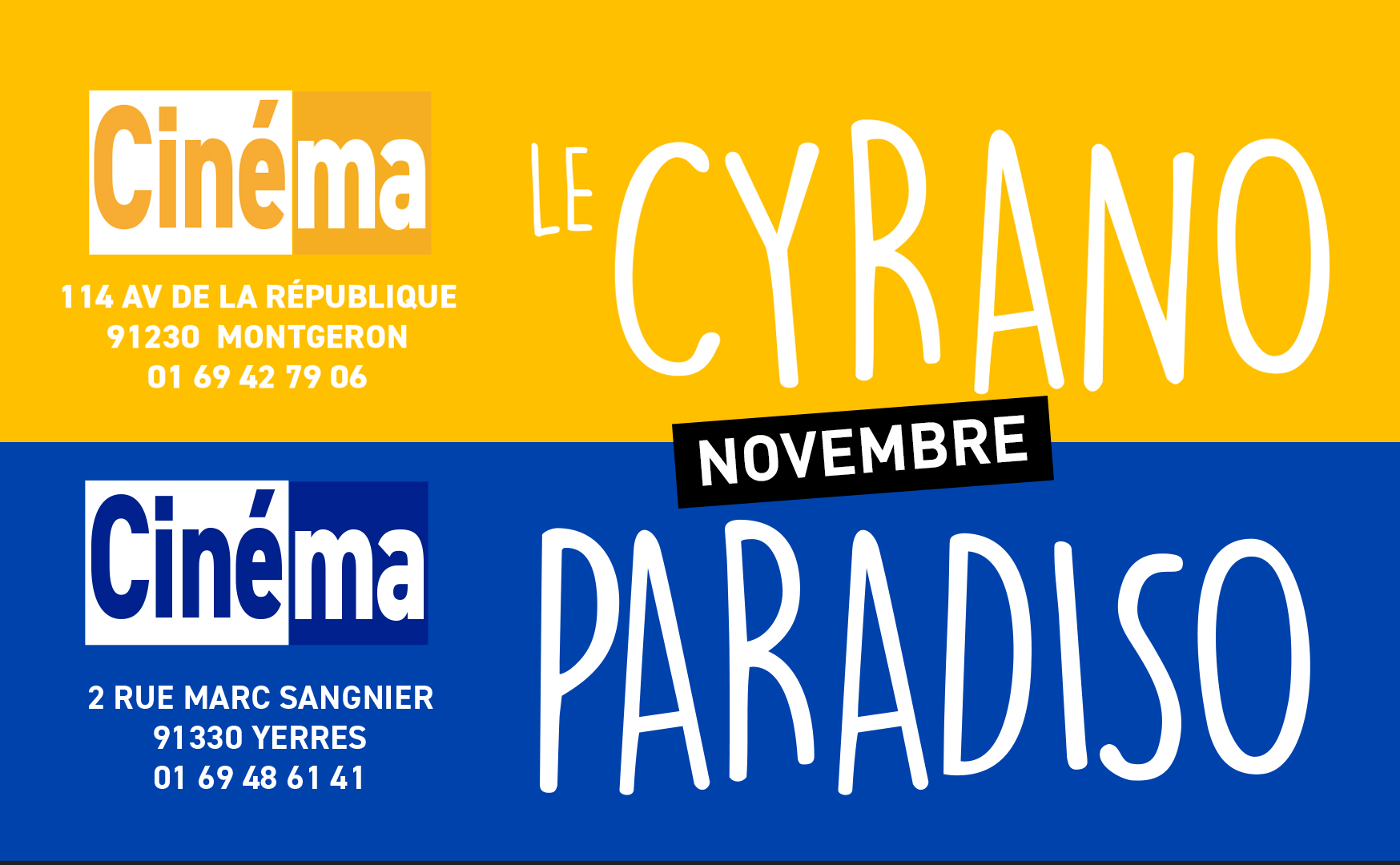 Programmation du Cyrano et du Paradiso novembre 2022