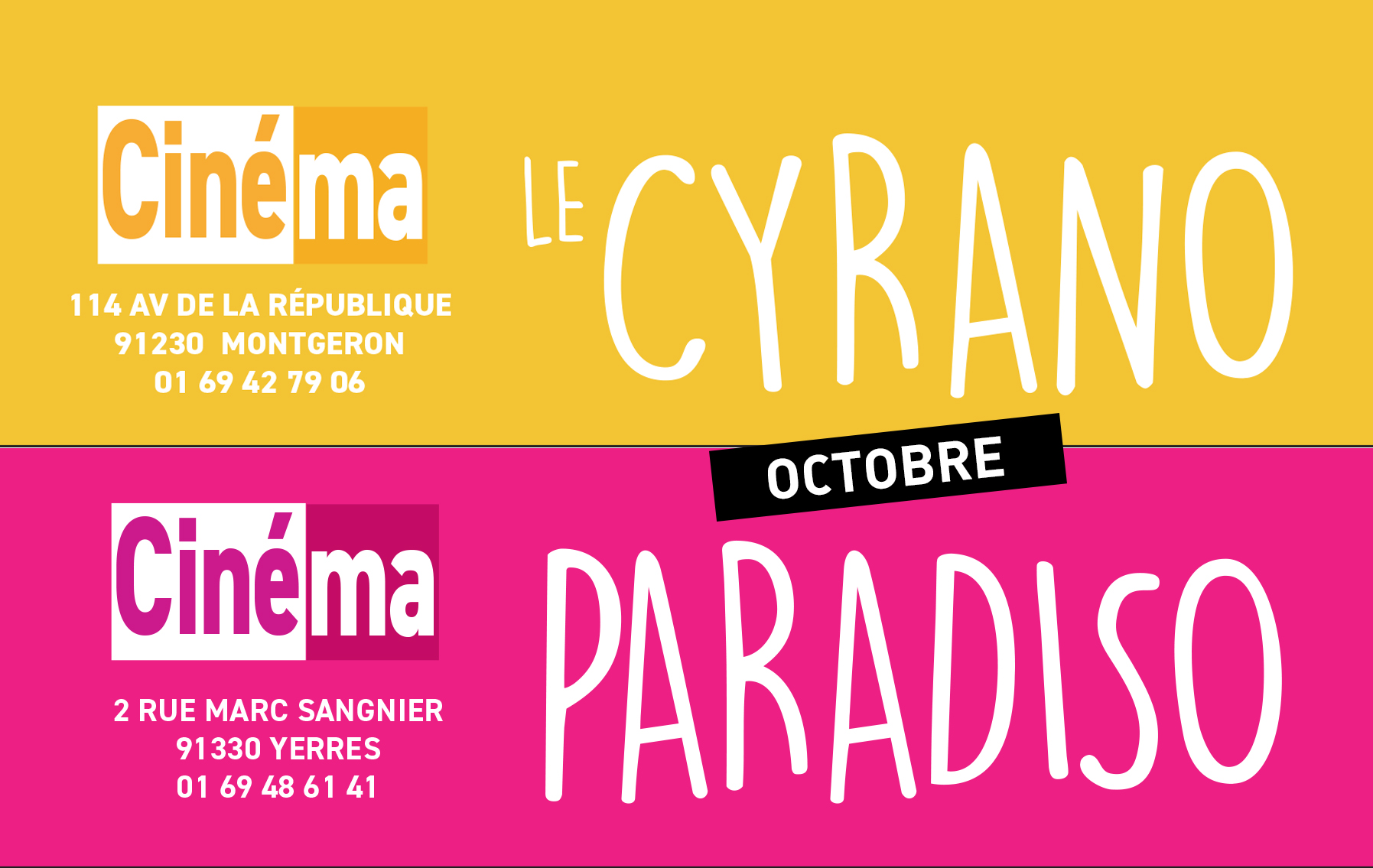 Programmation du Cyrano et du Paradiso octobre 2022